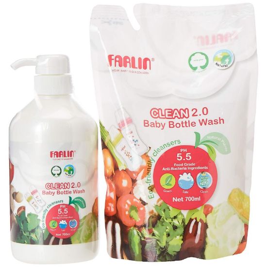 Picture of FARLIN COMBO SET - BABY BOTTLE WASH 700ML+700ML REFILL+ BRUS